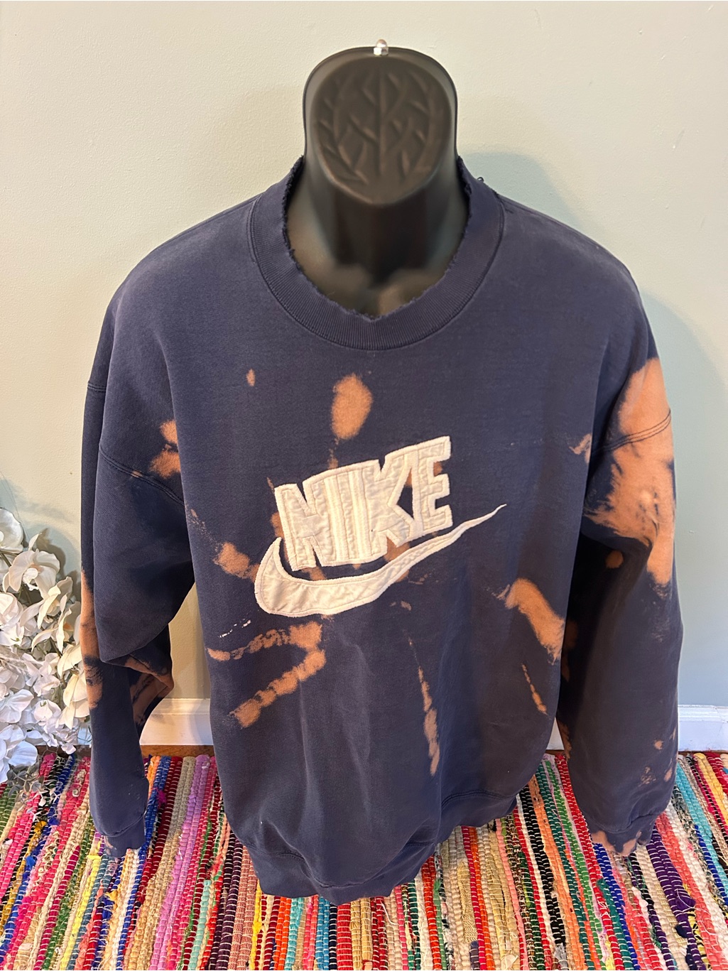 90s Nike Spellout Crewneck Sweatshirt Tie Dye Swoosh Blue Made In Usa Vintage Xl
